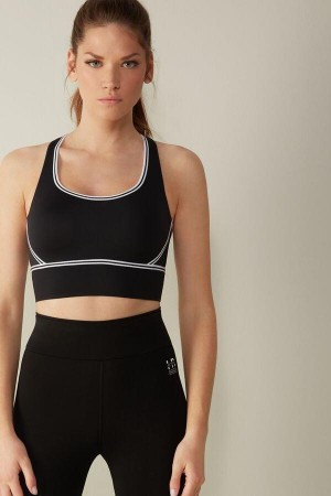Black / White Women's Intimissimi In Action Padded with Supima® Cotton Lining Bras | AU2787SOZ