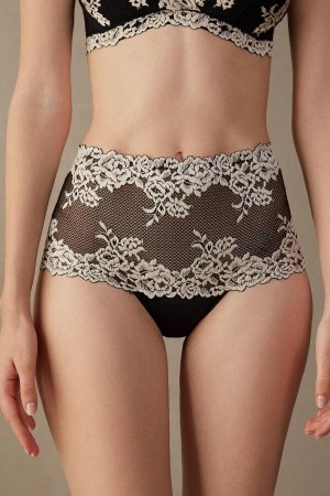 Black / White Women's Intimissimi Pretty Flowers Hipster Brazilian Panties | AU1704JJE