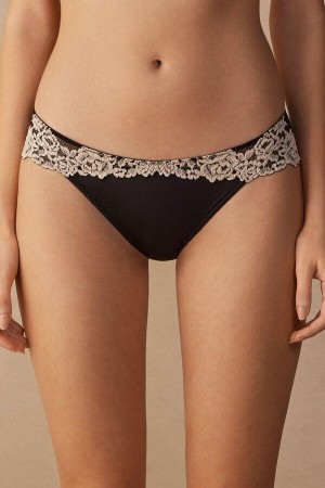 Black / White Women's Intimissimi Pretty Flowers Panties | AU1623FMM