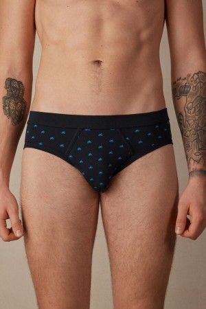 Blue Men's Intimissimi Bicycle in Stretch Supima® Cotton Briefs | AU1320VDO