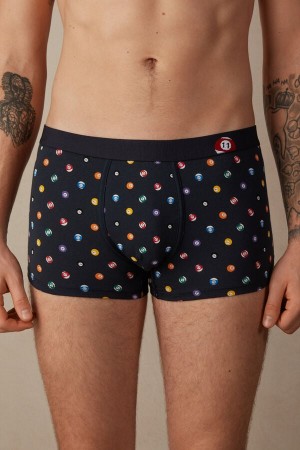 Blue Men's Intimissimi Billiard in Stretch Supima® Cotton Boxer | AU1399BCP