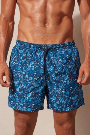 Blue Men's Intimissimi Blue Paisley Print Swim Trunks | AU1286GLQ