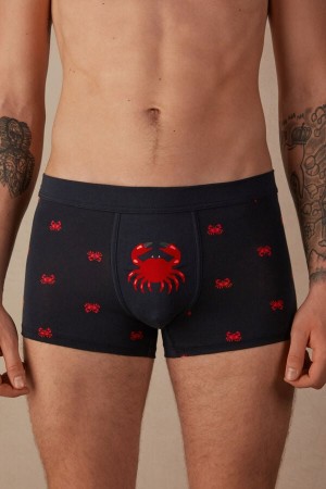 Blue Men's Intimissimi Crab in Stretch Supima® Cotton Boxer | AU1390GLQ