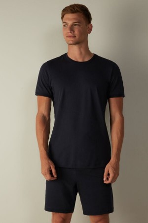 Blue Men's Intimissimi Cropped Basic Supima® Cotton Pajamas | AU1119RWH