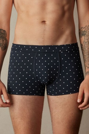 Blue Men's Intimissimi Dotted in Stretch Supima® Cotton Boxer | AU1387SOB
