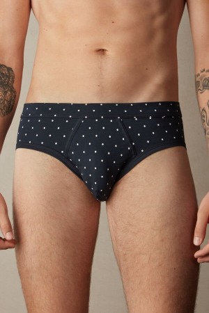 Blue Men's Intimissimi Dotted in Stretch Supima® Cotton Briefs | AU1322NBA
