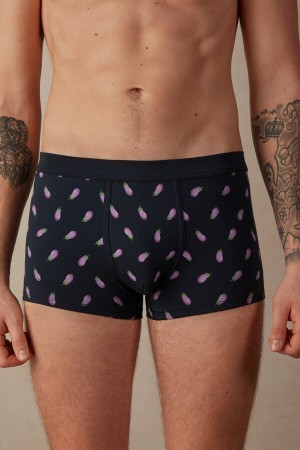 Blue Men's Intimissimi Eggplant in Stretch Supima® Cotton Boxer | AU1402QZD