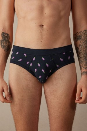 Blue Men's Intimissimi Eggplant in Stretch Supima® Cotton Briefs | AU1317ZGY