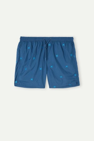 Blue Men's Intimissimi Embroidered Crab Swim Trunks | AU1294VDO