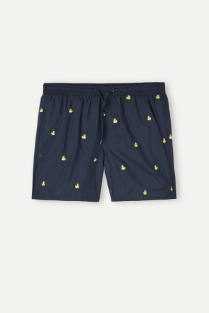 Blue Men's Intimissimi Embroidered Duck Swim Shorts | AU1313HKW