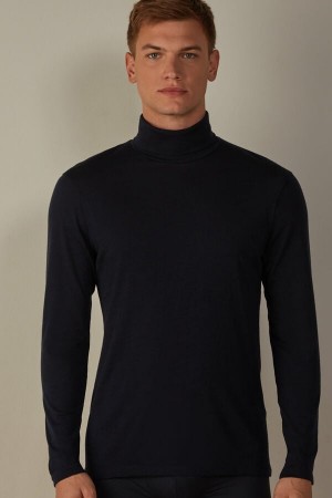 Blue Men's Intimissimi High-Neck Merino-Wool Top Long Sleeve | AU1101SOB