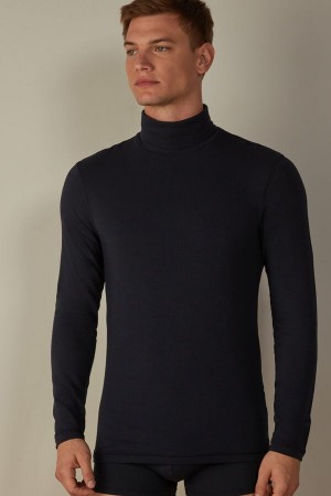 Blue Men's Intimissimi High-Neck Modal-Cashmere Top Long Sleeve | AU1105HKW
