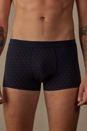 Blue Men's Intimissimi Lily in Stretch Supima® Cotton Boxer | AU1435ISZ