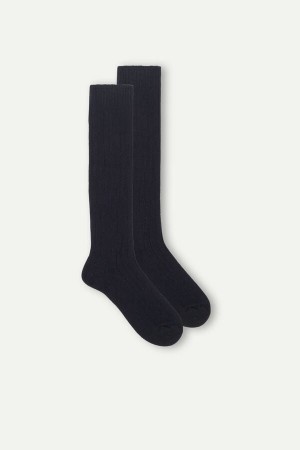 Blue Men's Intimissimi Long Ribbed in Cashmere and Wool Socks | AU1260GLQ