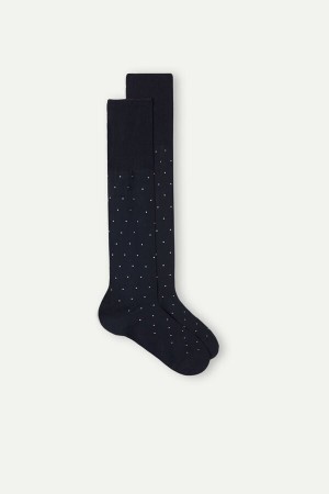 Blue Men's Intimissimi Men’s Long in Patterned Lisle Cotton Socks | AU1258DNN