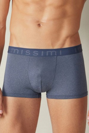 Blue Men's Intimissimi Microfiber Logo Shorts Boxer | AU1447ZGY