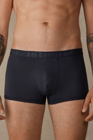 Blue Men's Intimissimi Microfiber Logo Shorts Boxer | AU1423CEI