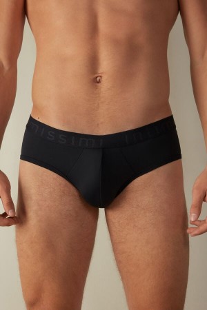 Blue Men's Intimissimi Microfiber with Logo Detail Briefs | AU1369ZGY