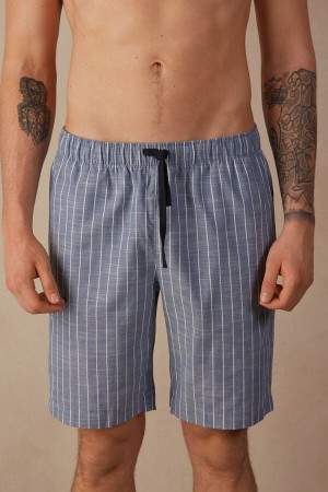 Blue Men's Intimissimi Microstripe Shorts in Cotton Cloth Pajamas | AU1174UTL