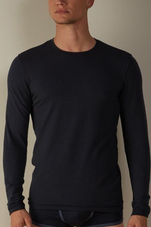 Blue Men's Intimissimi Modal-Cashmere Top Long Sleeve | AU1106JJE