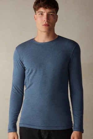 Blue Men's Intimissimi Modal-Cashmere Top Long Sleeve | AU1080JJE