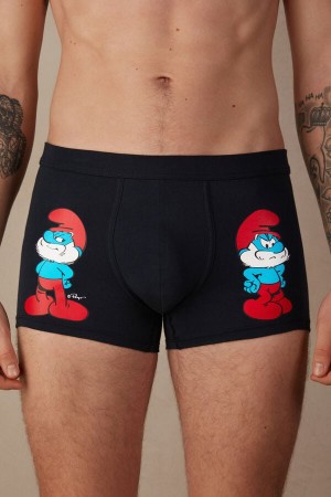 Blue Men's Intimissimi Papa Smurf in Stretch Supima® Cotton Boxer | AU1394LHT