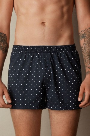 Blue Men's Intimissimi Patterned Cotton Jersey Relaxed Fit Boxer | AU1438APV
