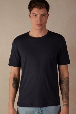 Blue Men's Intimissimi Regular Fit in Extrafine Supima® Cotton T Shirts | AU1021PQC