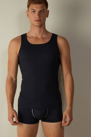 Blue Men's Intimissimi Ribbed Supima Cotton Tank Top | AU1000MAQ