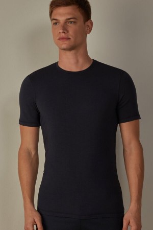 Blue Men's Intimissimi Short-Sleeve Modal-Cashmere T Shirts | AU1051FMM
