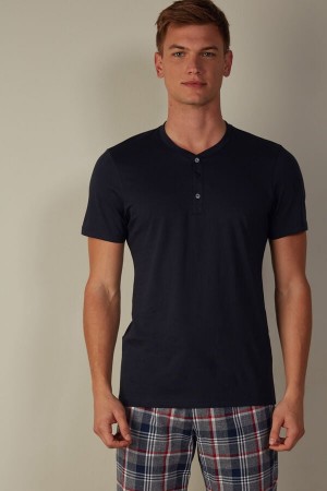 Blue Men's Intimissimi Short-Sleeved Supima® Cotton T Shirts | AU1050DNN