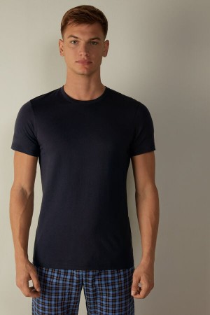 Blue Men's Intimissimi Short Sleeve Crew Neck in Supima® Cotton T Shirts | AU1034VDO