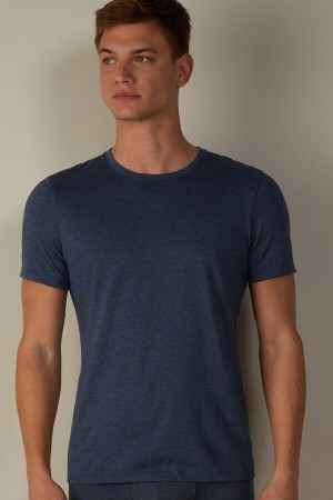 Blue Men's Intimissimi Short Sleeve Crew Neck in Supima® Cotton T Shirts | AU1030LHT