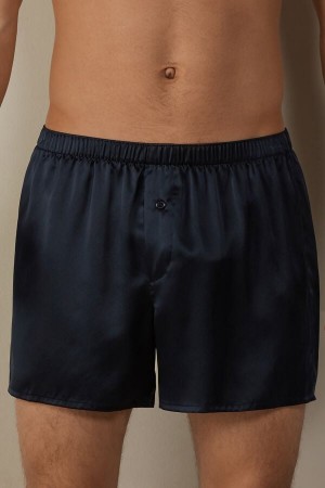 Blue Men's Intimissimi Silk Boxer | AU1432TVJ