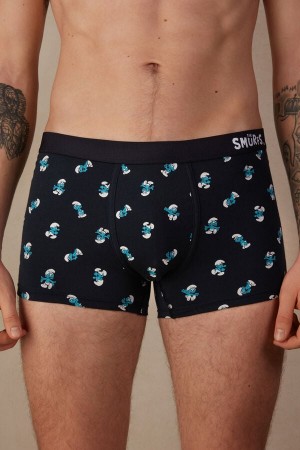 Blue Men's Intimissimi Smurf in Stretch Supima® Cotton Boxer | AU1393KIR