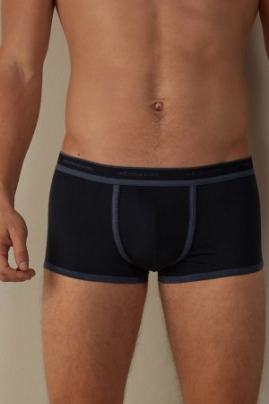 Blue Men's Intimissimi Stretch Supima® Cotton Shorts with Logo Detail Boxer | AU1450VDO