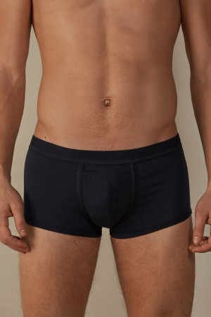 Blue Men's Intimissimi Stretch Supima® Cotton Shorts with Logo Detail Boxer | AU1403WYF