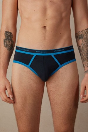Blue Men's Intimissimi Stretch Supima® Cotton with Logo Detail Briefs | AU1330UTL