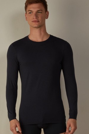 Blue Men's Intimissimi Stretch Supima Cotton Top Long Sleeve | AU1111CEI
