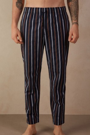 Blue Men's Intimissimi Striped Full Length in Plain-weave Cotton Pants | AU1063MAS