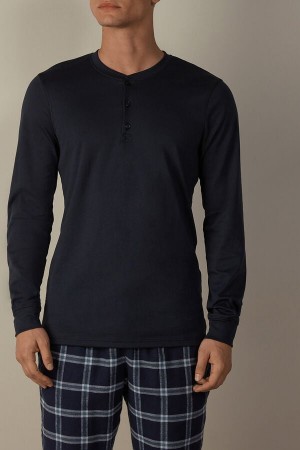 Blue Men's Intimissimi Supima Interlock Top Long Sleeve | AU1108LHT