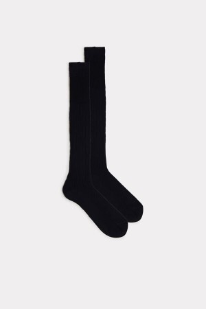 Blue Men's Intimissimi Tall Ribbed Egyptian Cotton Socks | AU1273WYF
