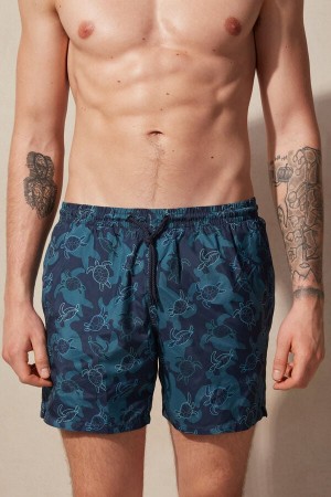 Blue Men's Intimissimi Turtle Print Swim Trunks | AU1291ZGY