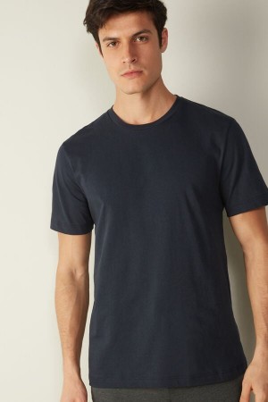 Blue Men's Intimissimi in Cotton Jersey T Shirts | AU1023SOB