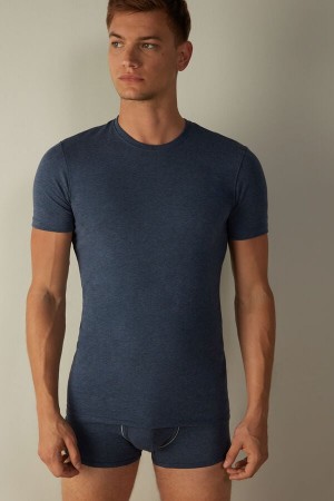 Blue Men's Intimissimi in Stretch Supima® Cotton T Shirts | AU1035BCP