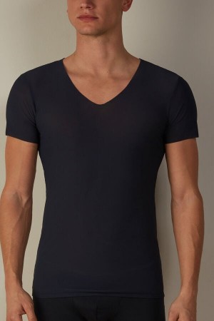 Blue Men's Intimissimi seamless Micromesh T Shirts | AU1022APV