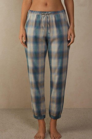 Blue Women's Intimissimi Cozy Mountains Brushed Cloth Pants with Cuffs Pajamas | AU1974QZD