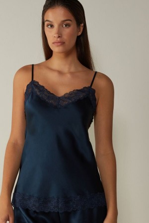 Blue Women's Intimissimi Lace and Silk Tank Top | AU2351QZM