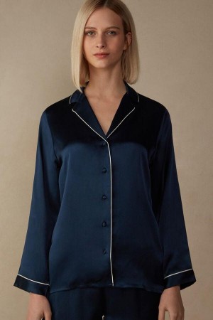 Blue Women's Intimissimi Mannish-Cut Jacket in Silk Satin Pajamas | AU2021CEI