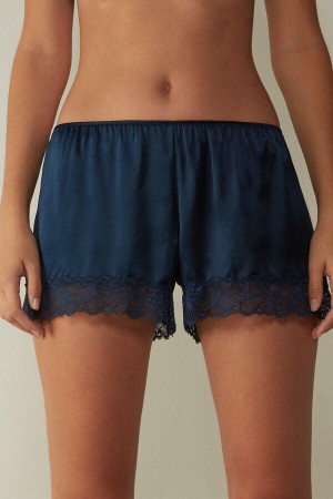 Blue Women's Intimissimi Silk Shorts Pajamas | AU2041HKW